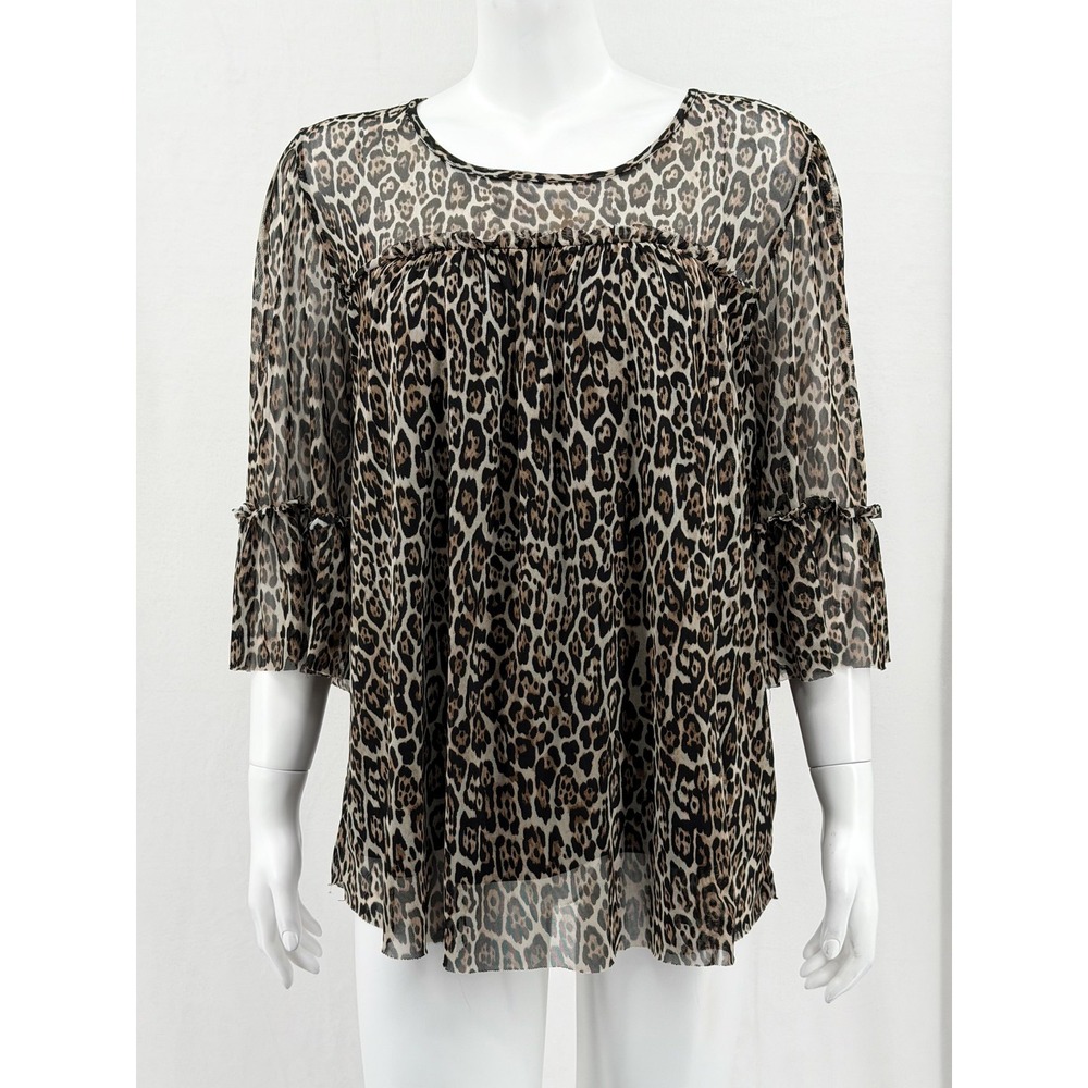 Zoey & Leelo Top Womens 2X Brown Leopard Stretch 3/4 Sleeve Office Mob Wife Work